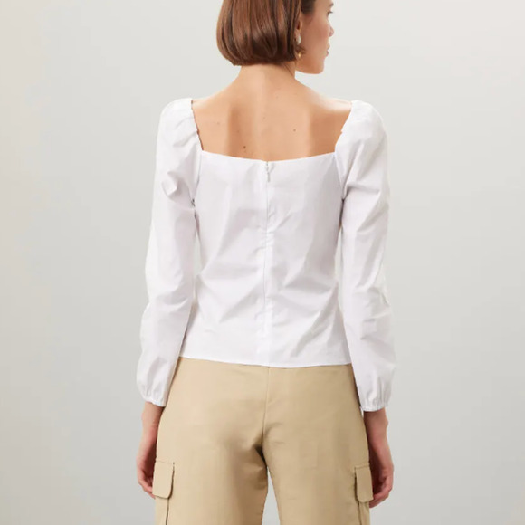 Veronica Beard White Peasant Top SIZE 12 Milkmaid Cottage Cotton Designer $348 - Picture 2 of 7